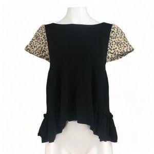 Anthropologie Liefsdottir Sweater Short Sleeve Swing Leopard Black Size S